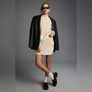 By ANTHROPOLOGIE Sweater Mini Skirt Cream Knit Cozy Soft Flowers M Casual Party